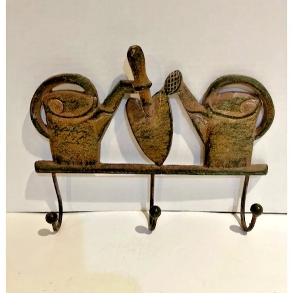 Rustic Three Hook Cast‎ Iron Hanger Garden Theme 11.5